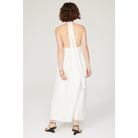 Saunders Collective White Halter Linen Blend Sleeveless Midi Dress Size 4 - Picture 3 of 13